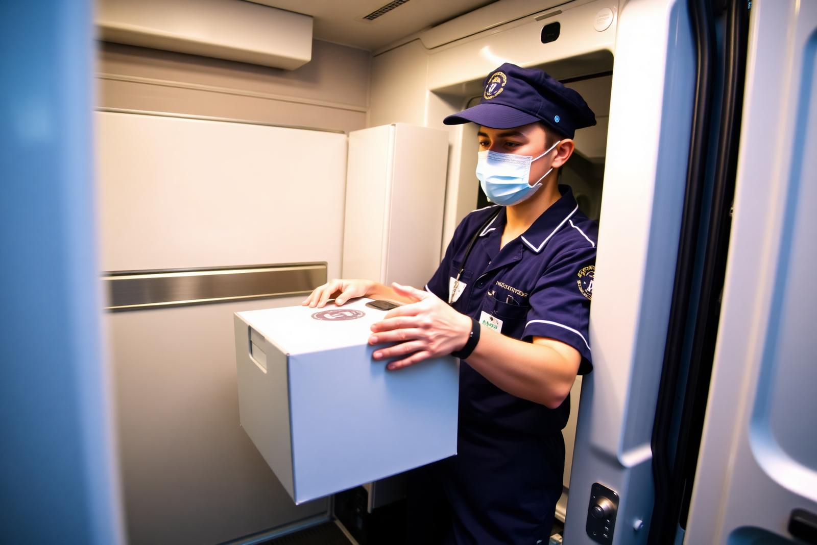 Medical specimen courier loading a refrigerated van